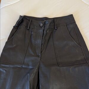 Elegant Black pleather Wide Leg Trousers